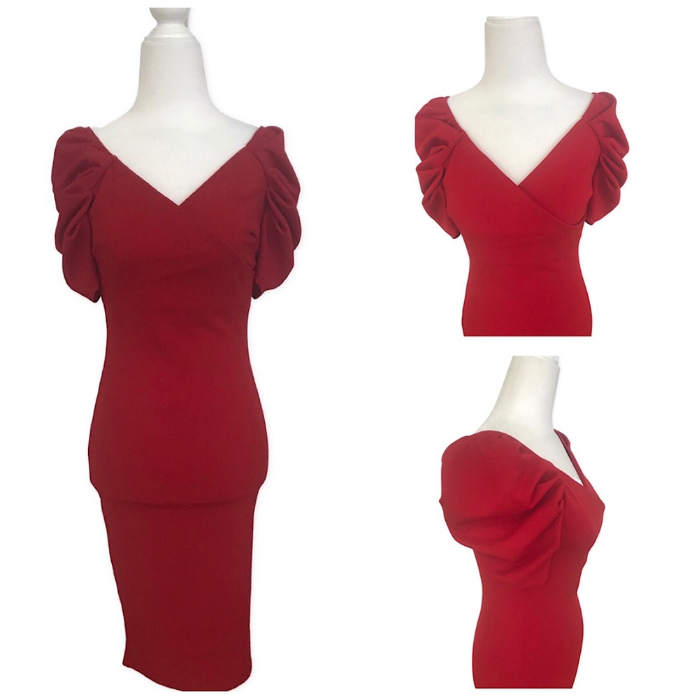 Gibiu USA Red Puffed Sleeves Mini Red Dress